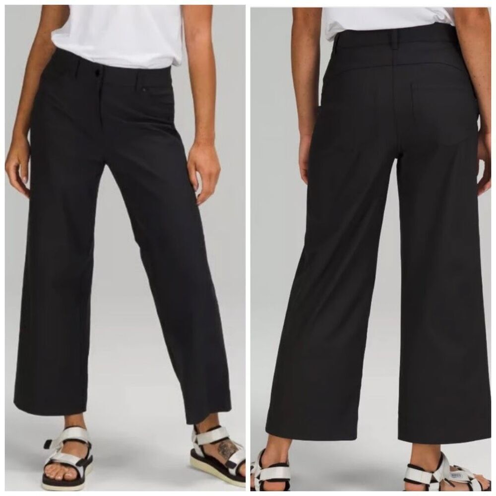 Lululemon city sleek 5 pocket wide leg high rise 7/8 length pant black size 32